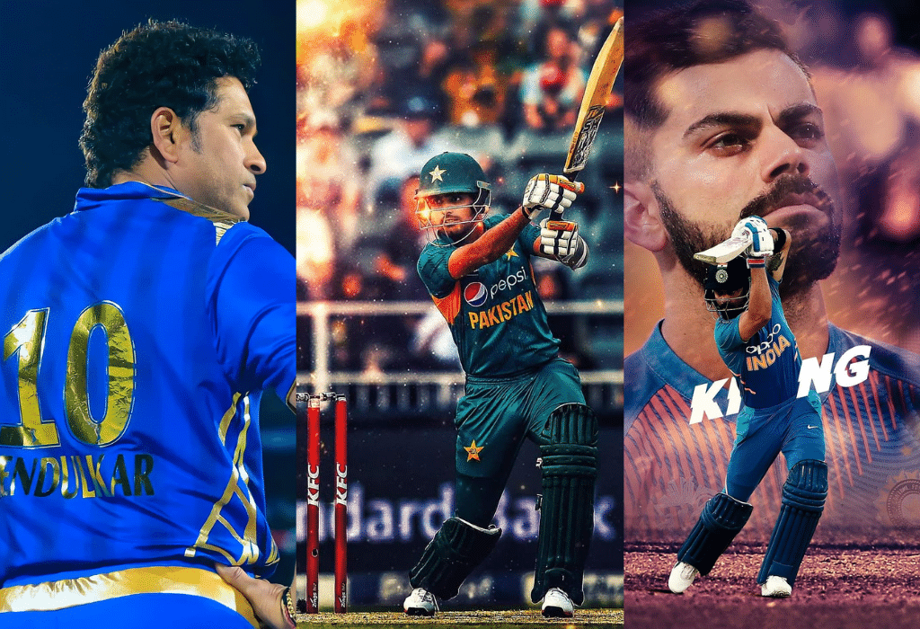 Sachin Tendulkar, Babar Azam and Virat Kohli in one image with different poses