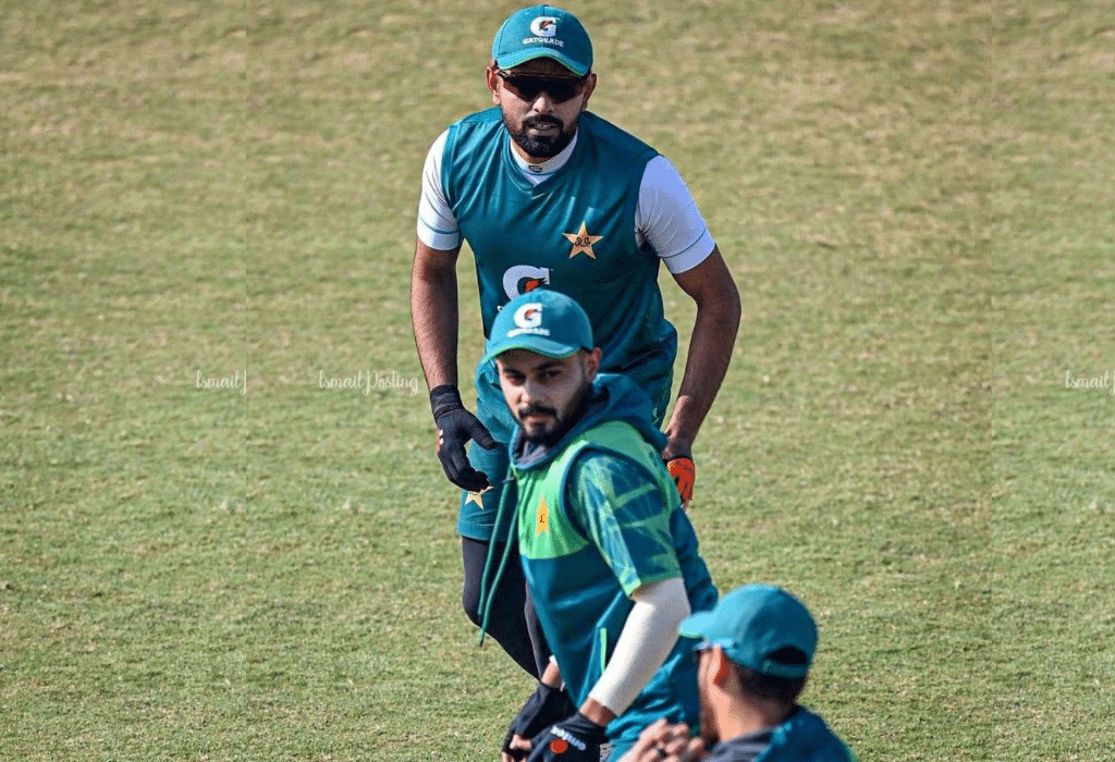 Salman Agha, Saud Shakeel and Babar Azam practicing