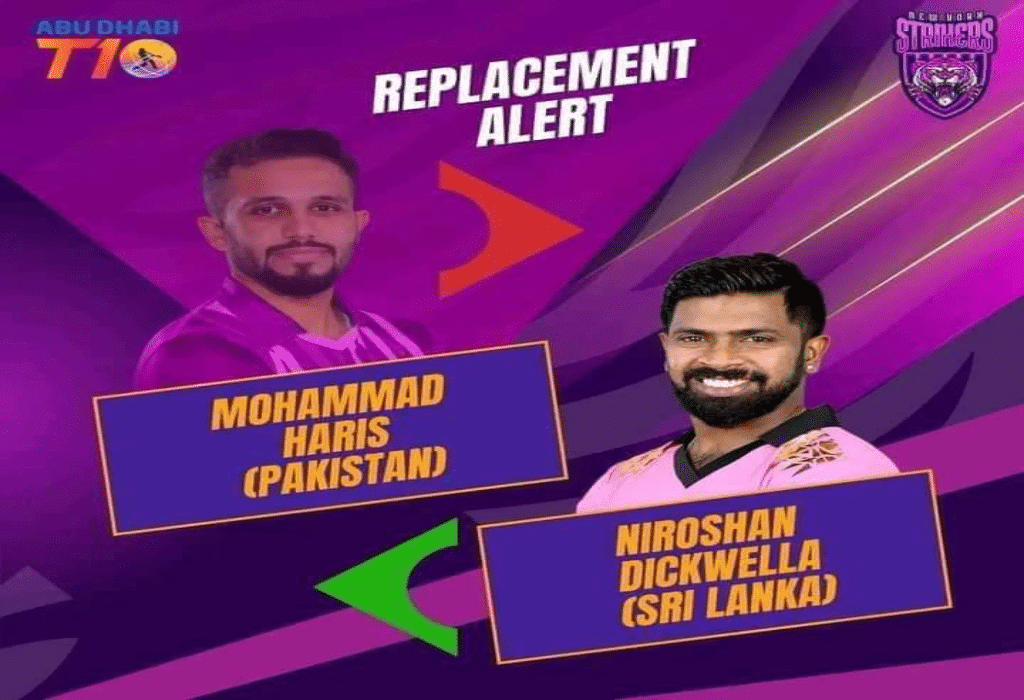 Muhammad Haris's picture showin he is leaving T10 league and Nirosham Dickwella is replacing him