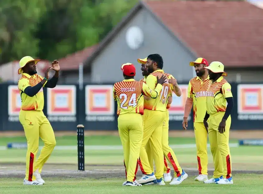 Uganda Cricket Team Players celebrating their win for qualifying ICC Mens T20 World Cup 2024